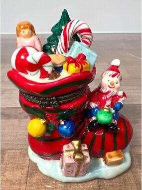 Ceramic Hinged Box Christmas Boot Candle Holder With Snowman & Holiday Decor